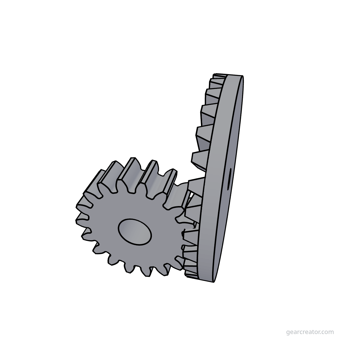3D render of a 30T Face / 18T Pinion · m1 face gears assembly, blueprint style, on white background