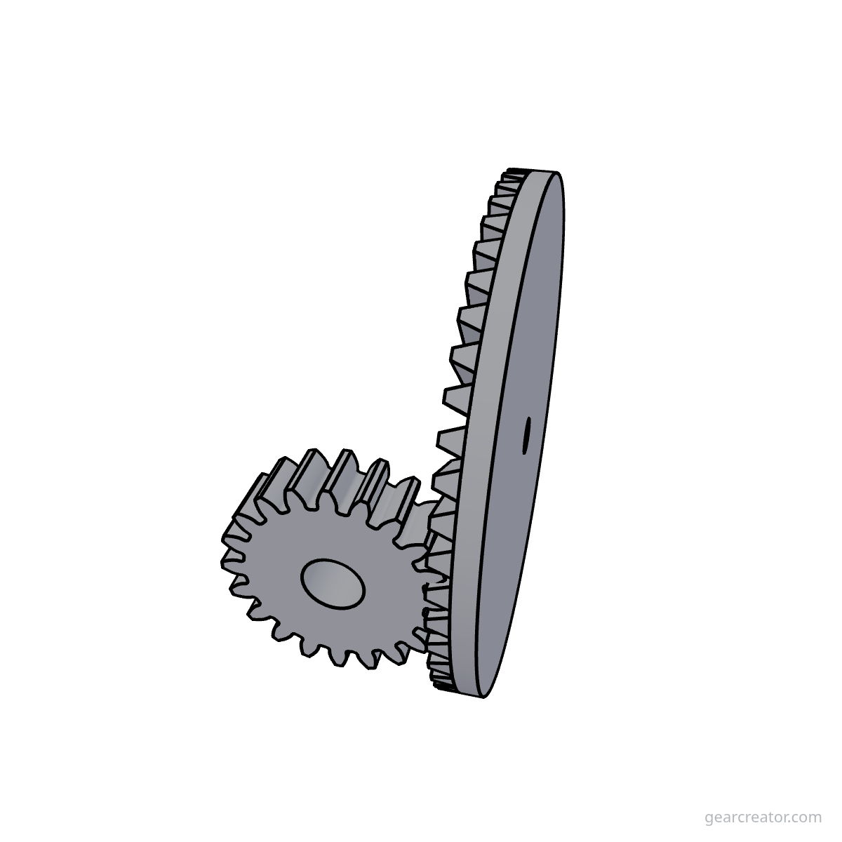 3D render of a 50T Face / 20T Pinion · m2 face gears assembly, blueprint style, on white background