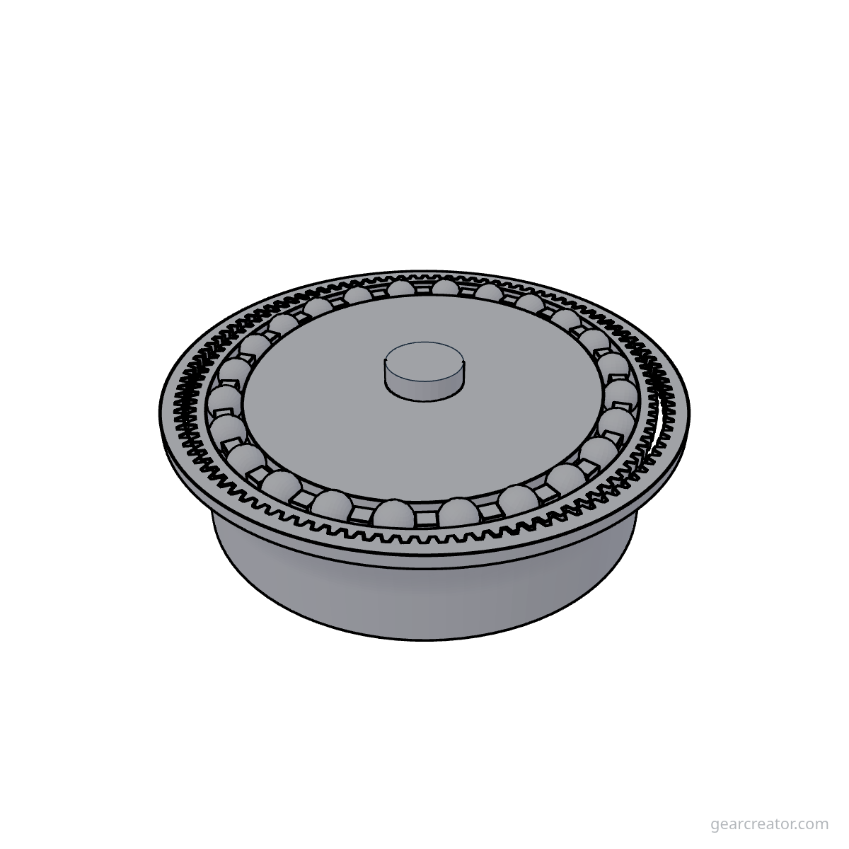 3D render of a 100T Flex / 104T Circular Harmonic Drive harmonic drives assembly, blueprint style, on white background