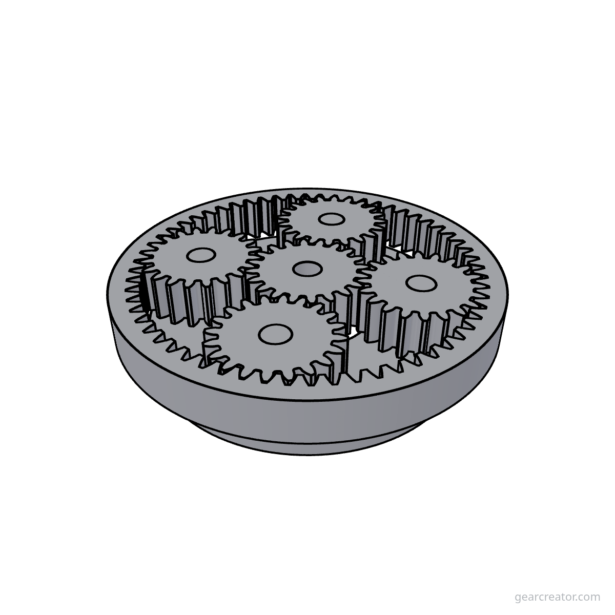 3D render of a Sun 20 / Planet 20  4 · m1 planetary gears assembly, blueprint style, on white background