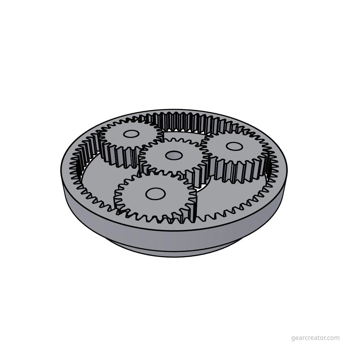 3D render of a Sun 24 / Planet 24  3 · m1 planetary gears assembly, blueprint style, on white background