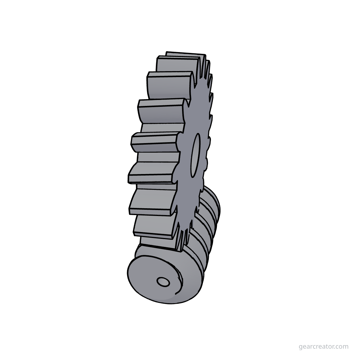 3D render of a 1-Start Worm / 20T Wheel worm gears assembly, blueprint style, on white background